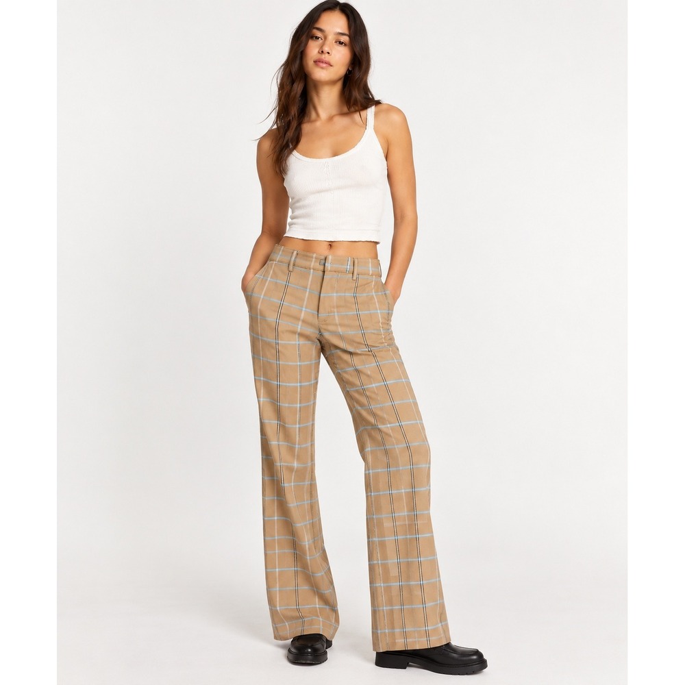 Urban Outfitters Isabella Plaid Flare Pants Brown Blue Women's 12 NWT
